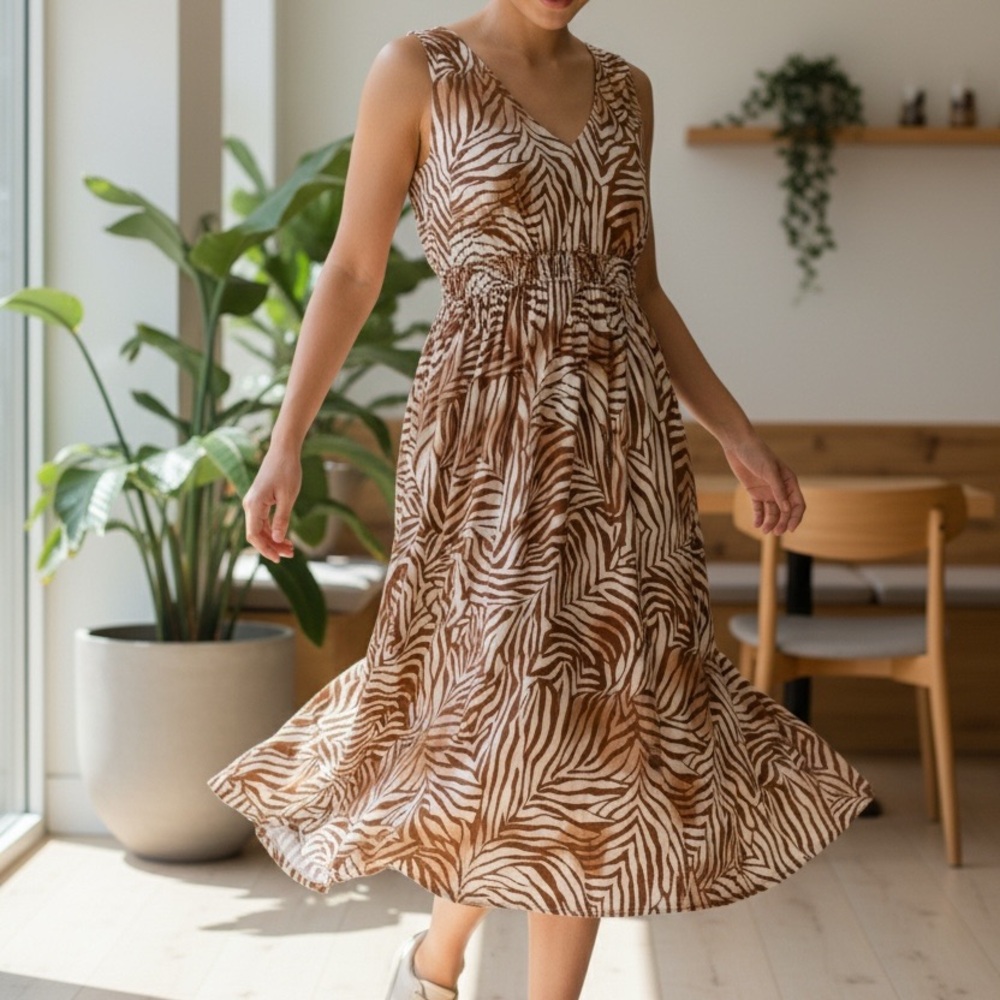 Halter sundress by Soma.  Brown and cream Animal print size medium.
